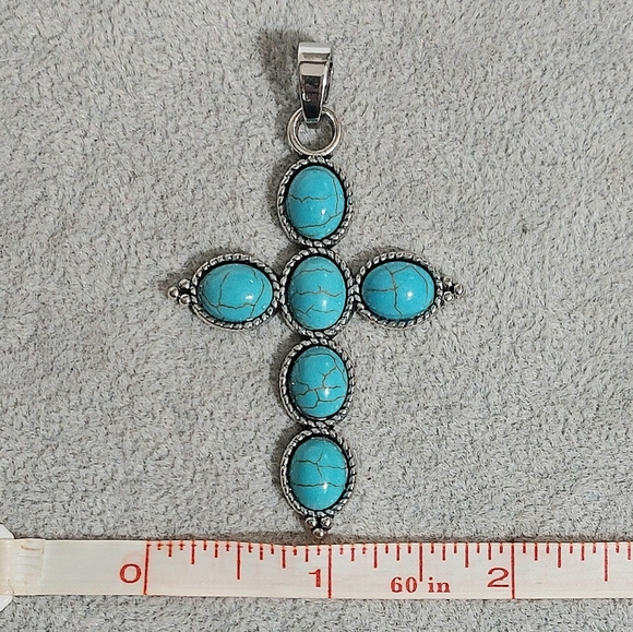 Turquoise Cross Pendant Necklace - Picture 2 of 4